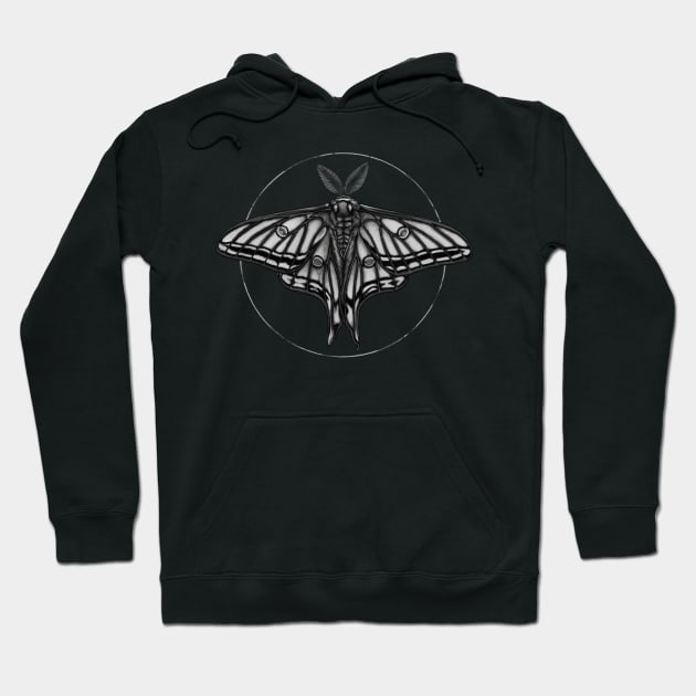 Spanish Moon Moth B&W Hoodie by Crude Casey